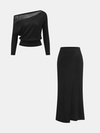 Semitransparente Panel Hombros Descubiertos Punto Co-ord Set