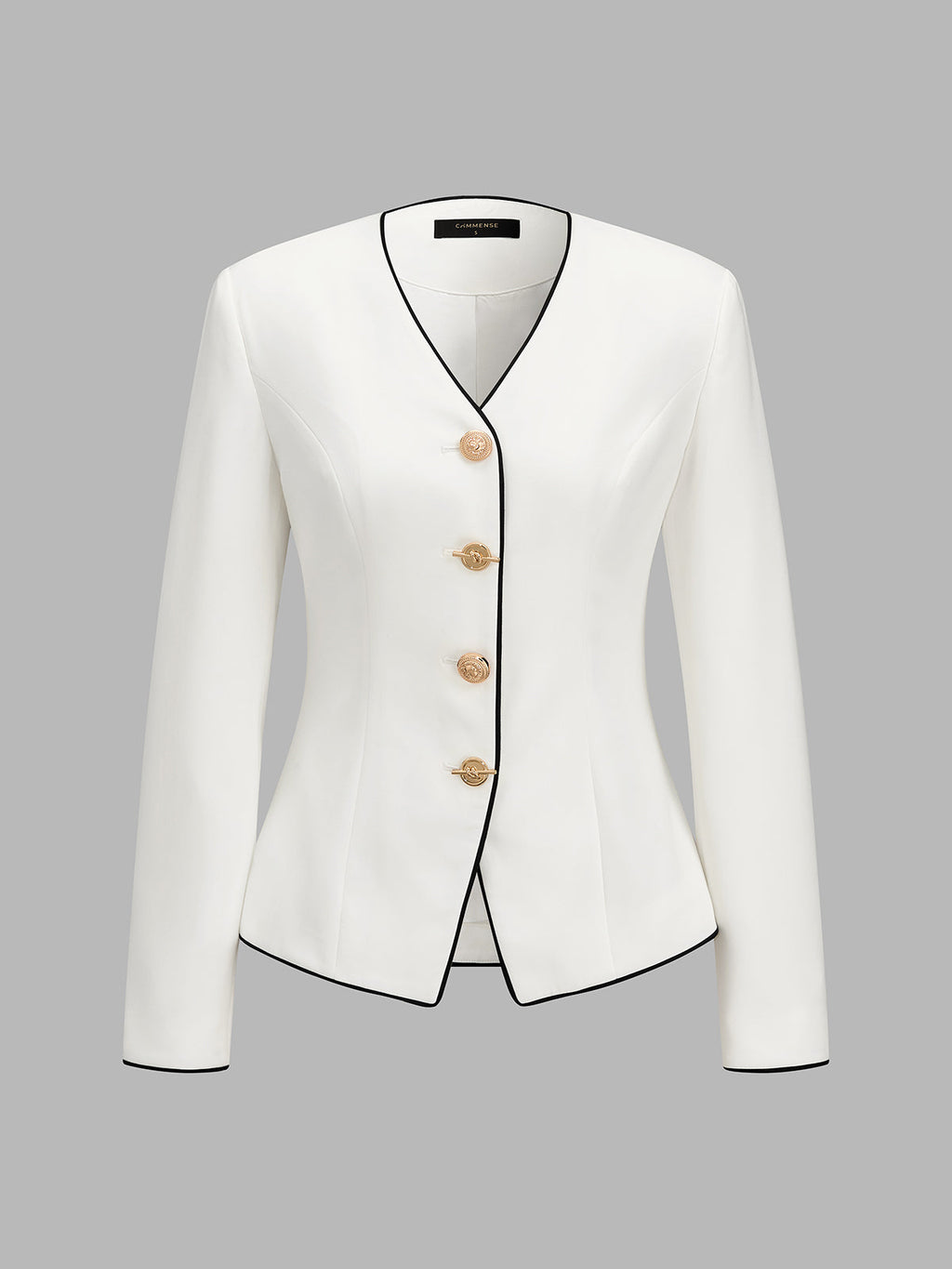Contraste-ribete Escote V Botones Metálicos Fitted Blazer
