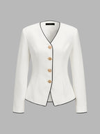 Contraste-ribete Escote V Botones Metálicos Fitted Blazer