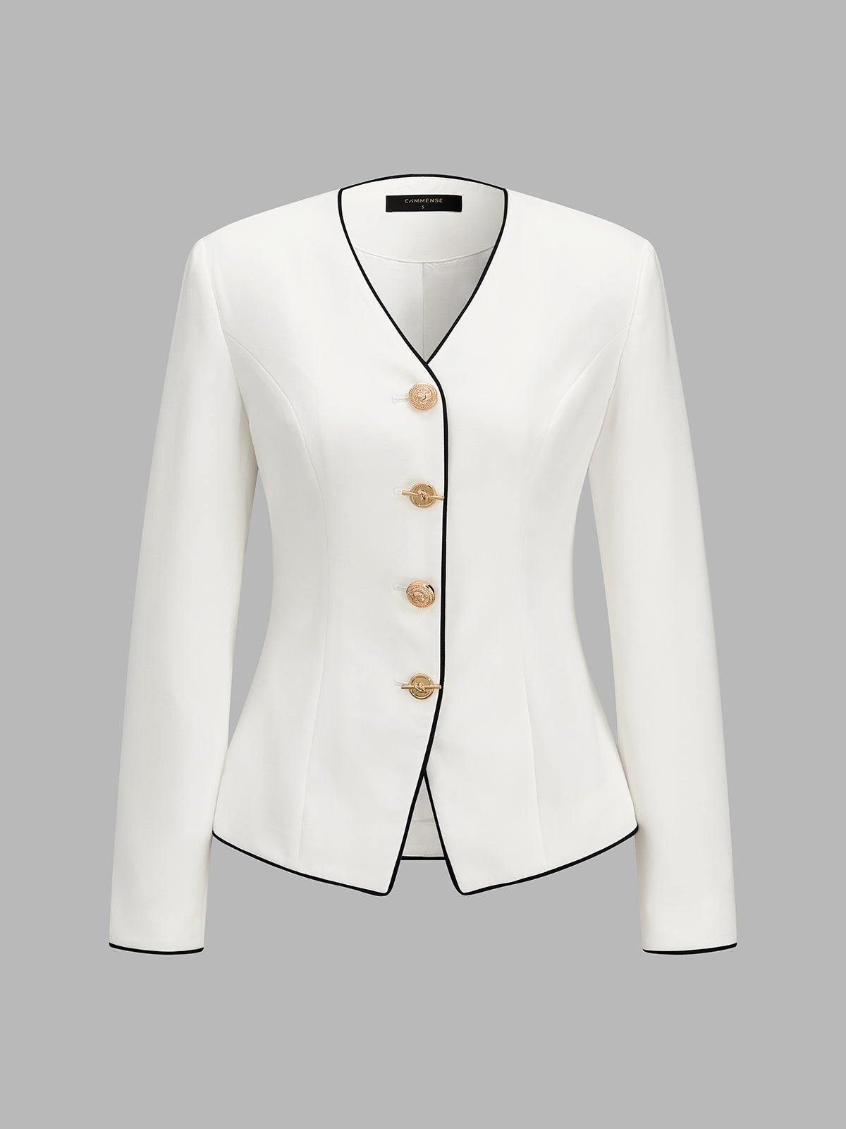 Contraste-ribete Escote V Botones Metálicos Fitted Blazer