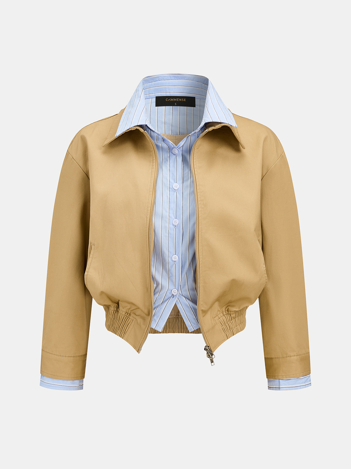 Faux Dos Piezas Rayas Camisa inserto Bomber Chaqueta