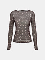 Semi-Semitransparente Spot estampado malla Fitted Top