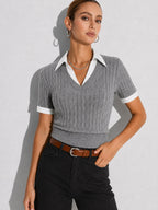 Faux Dos Piezas Mezcla de Lana Cable Punto Top