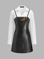 Faux-Leather Vestido & Camisa Dos Piezas Set