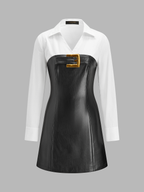 Faux-Leather Vestido & Camisa Dos Piezas Set