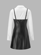 Faux-Leather Vestido & Camisa Dos Piezas Set