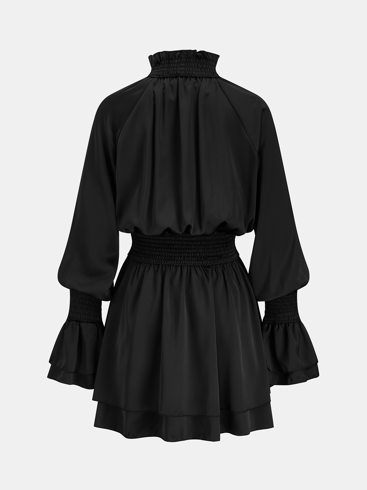 Tiered Ruffled Smocked Satinado Minivestido