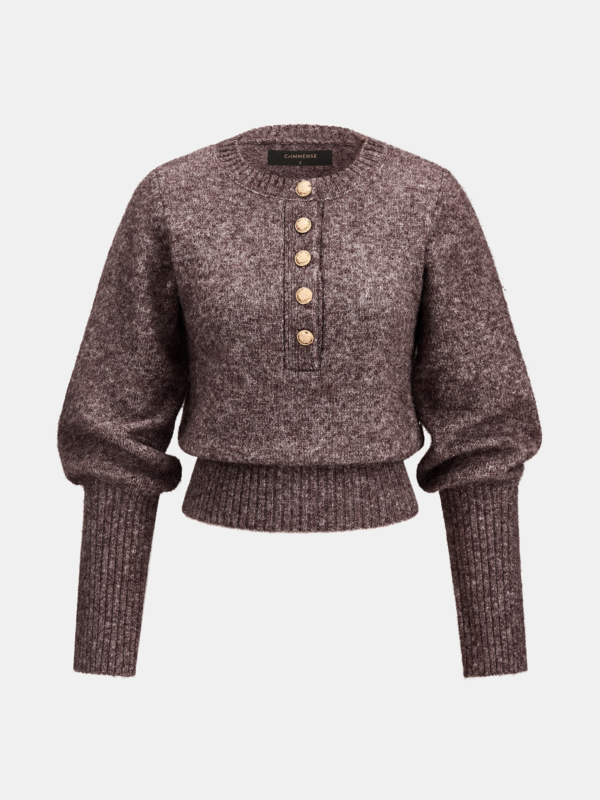 Marled Punto Henley cuello Mezcla de Lana jersey