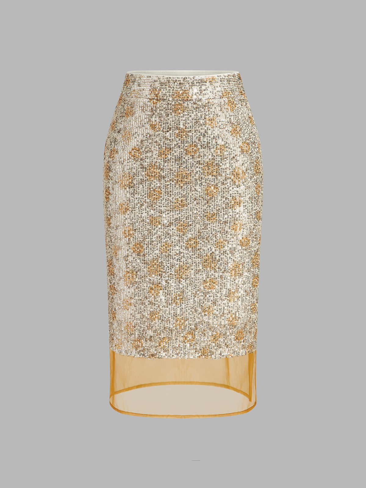 Lentejuelas Floral malla bajo midi Lápiz Falda