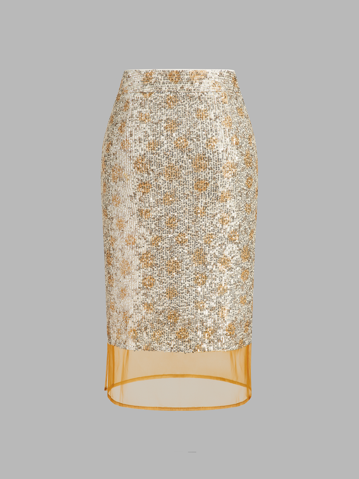 Lentejuelas Floral malla bajo midi Lápiz Falda