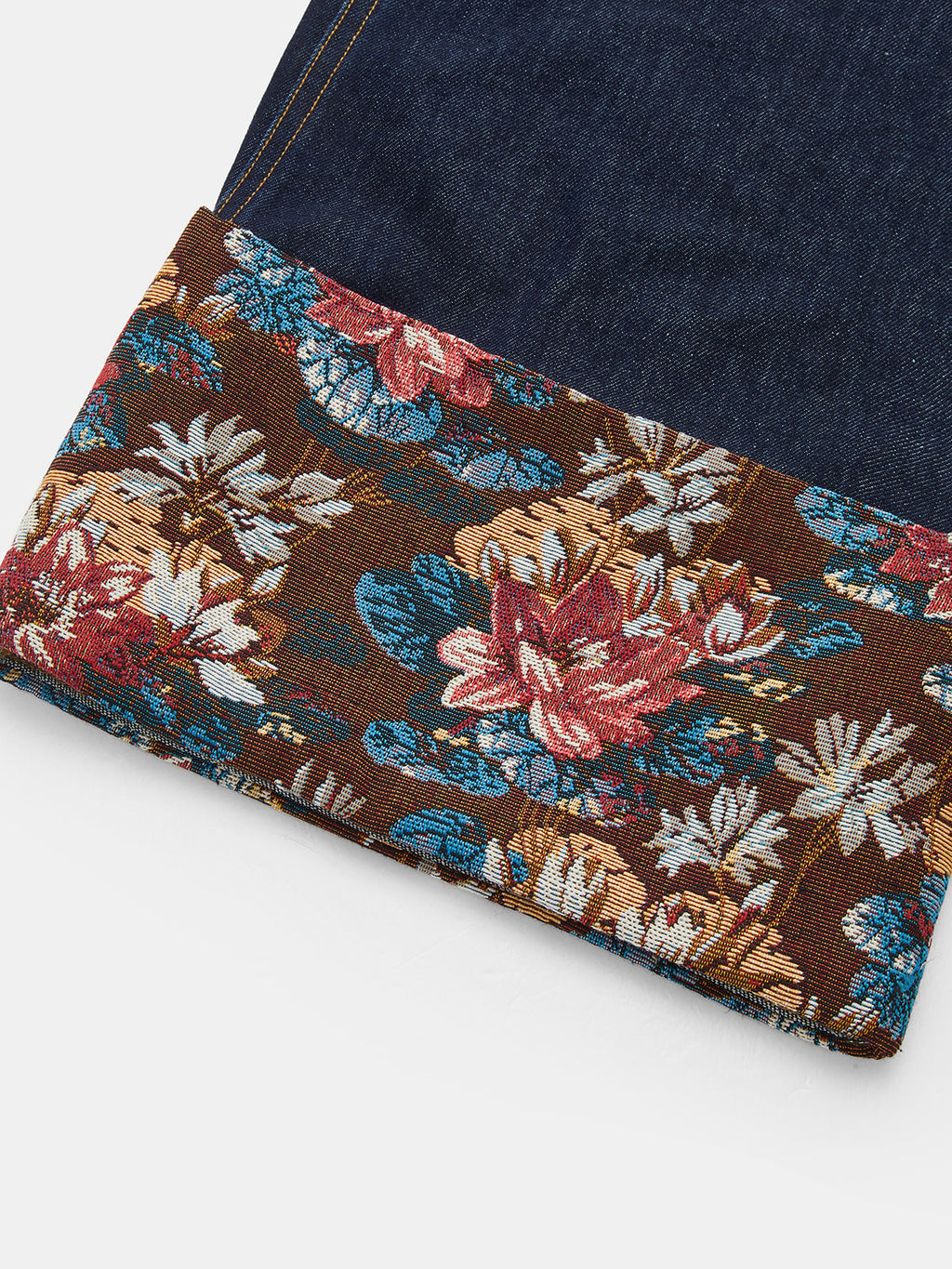 Floral Cuff Turn-Up Pierna Ancha Jeans
