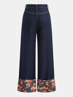 Floral Cuff Turn-Up Pierna Ancha Jeans