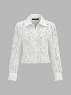 Semitransparente Floral Encaje Cropped botón Camisa