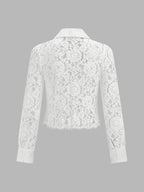 Semitransparente Floral Encaje Cropped botón Camisa