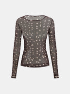 Semi-Semitransparente Spot estampado malla Fitted Top