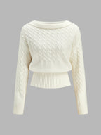 Fold-Over Mezcla de Lana Cable Punto jersey