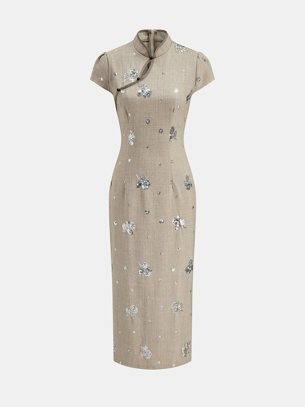 Lentejuelas Floral Cheongsam Vestido midi