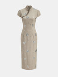 Lentejuelas Floral Cheongsam Vestido midi