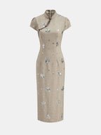 Lentejuelas Floral Cheongsam Vestido midi