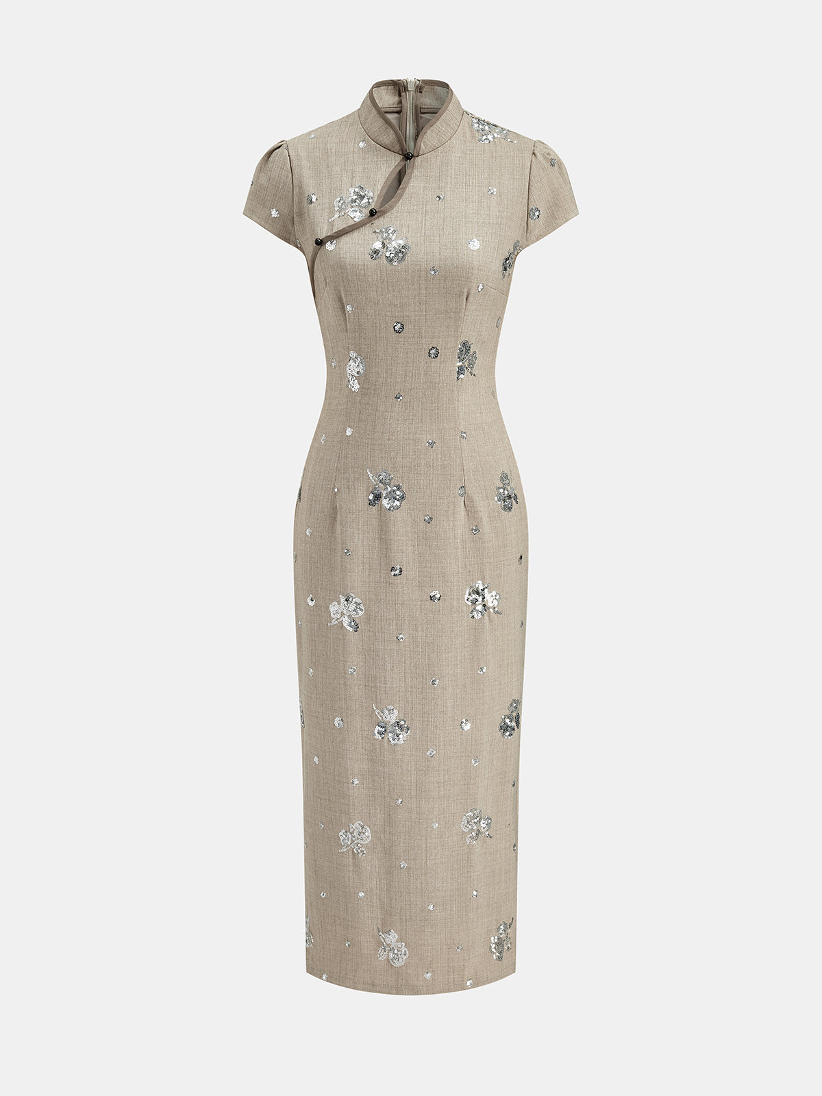 Lentejuelas Floral Cheongsam Vestido midi