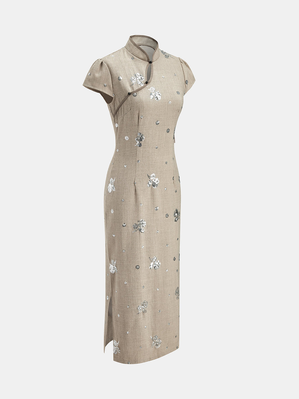 Lentejuelas Floral Cheongsam Vestido midi