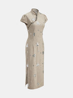 Lentejuelas Floral Cheongsam Vestido midi