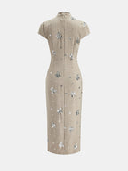 Lentejuelas Floral Cheongsam Vestido midi