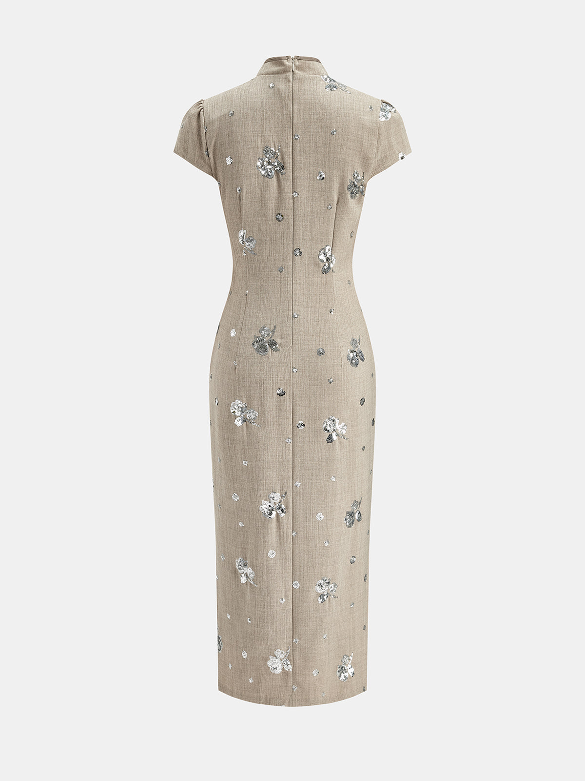 Lentejuelas Floral Cheongsam Vestido midi