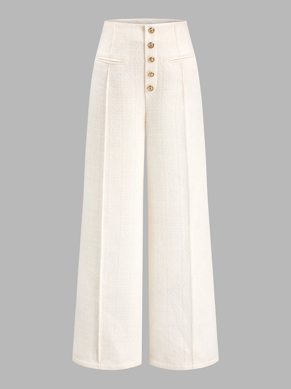 Botones Metálicos Tweed Pierna Ancha Pantalón