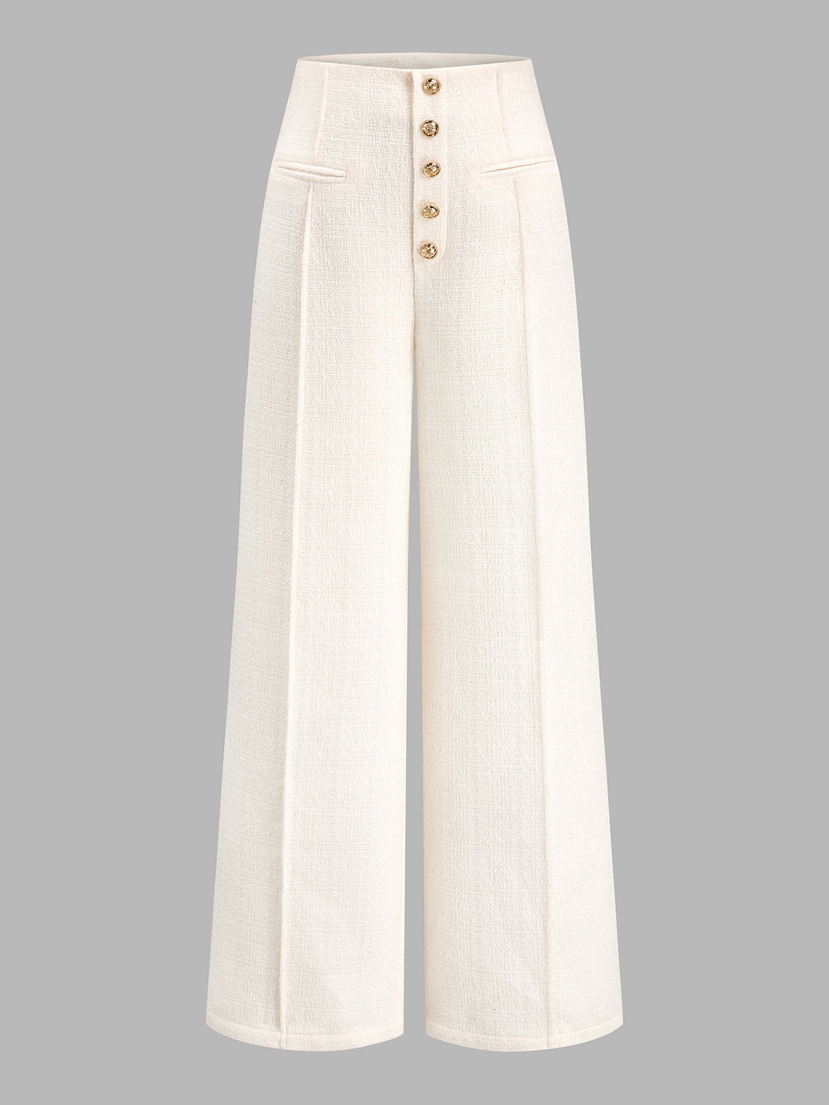 Botones Metálicos Tweed Pierna Ancha Pantalón