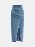 Cruzado-Abertura Frontal Denim midi Falda