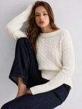 Fold-Over Mezcla de Lana Cable Punto jersey