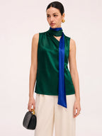 Contraste Color Satinado Bufanda Top