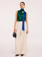 Contraste Color Satinado Bufanda Top