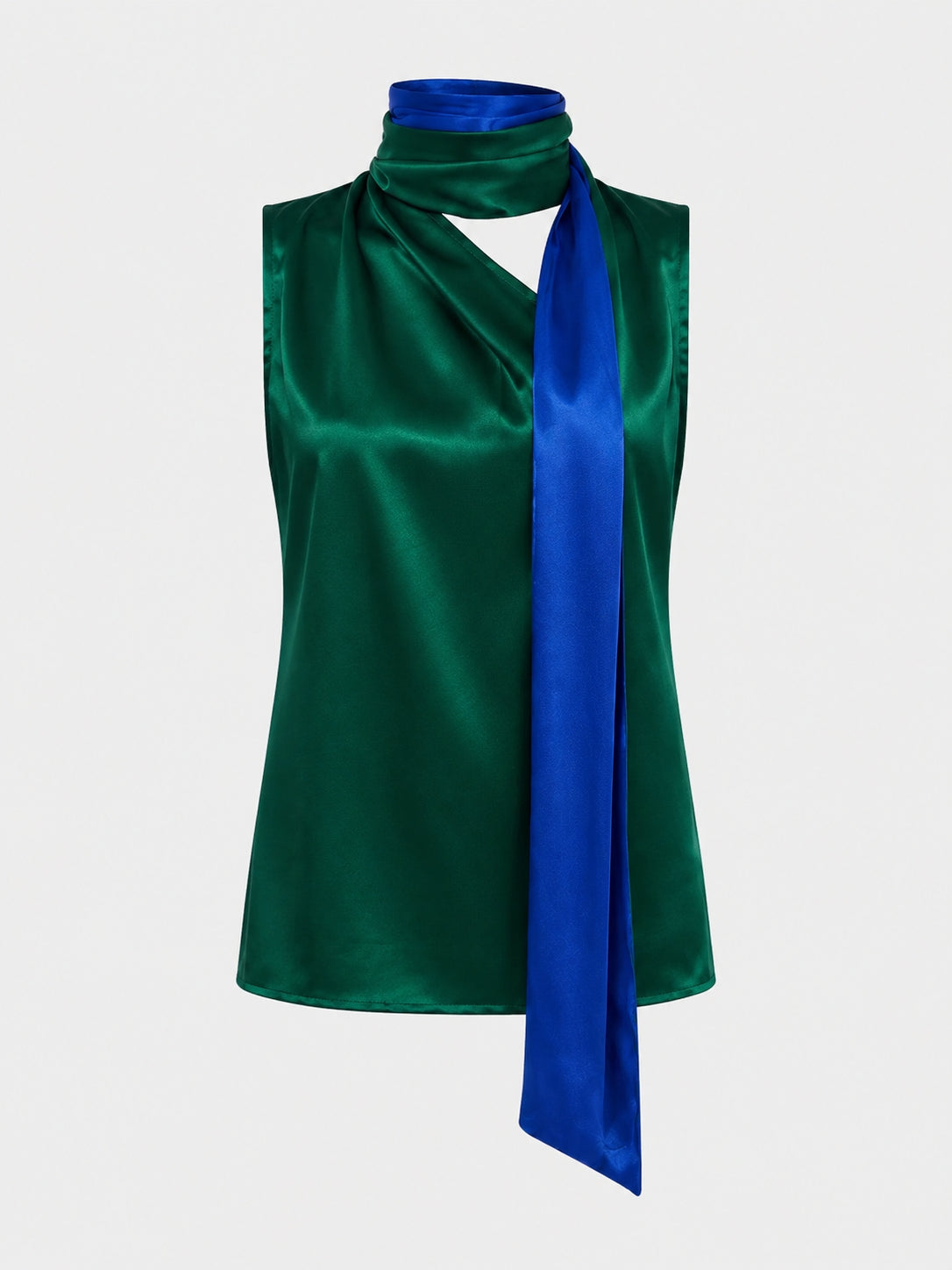 Contraste Color Satinado Bufanda Top