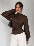 Stretch Drapeado Lantern manga Blusa