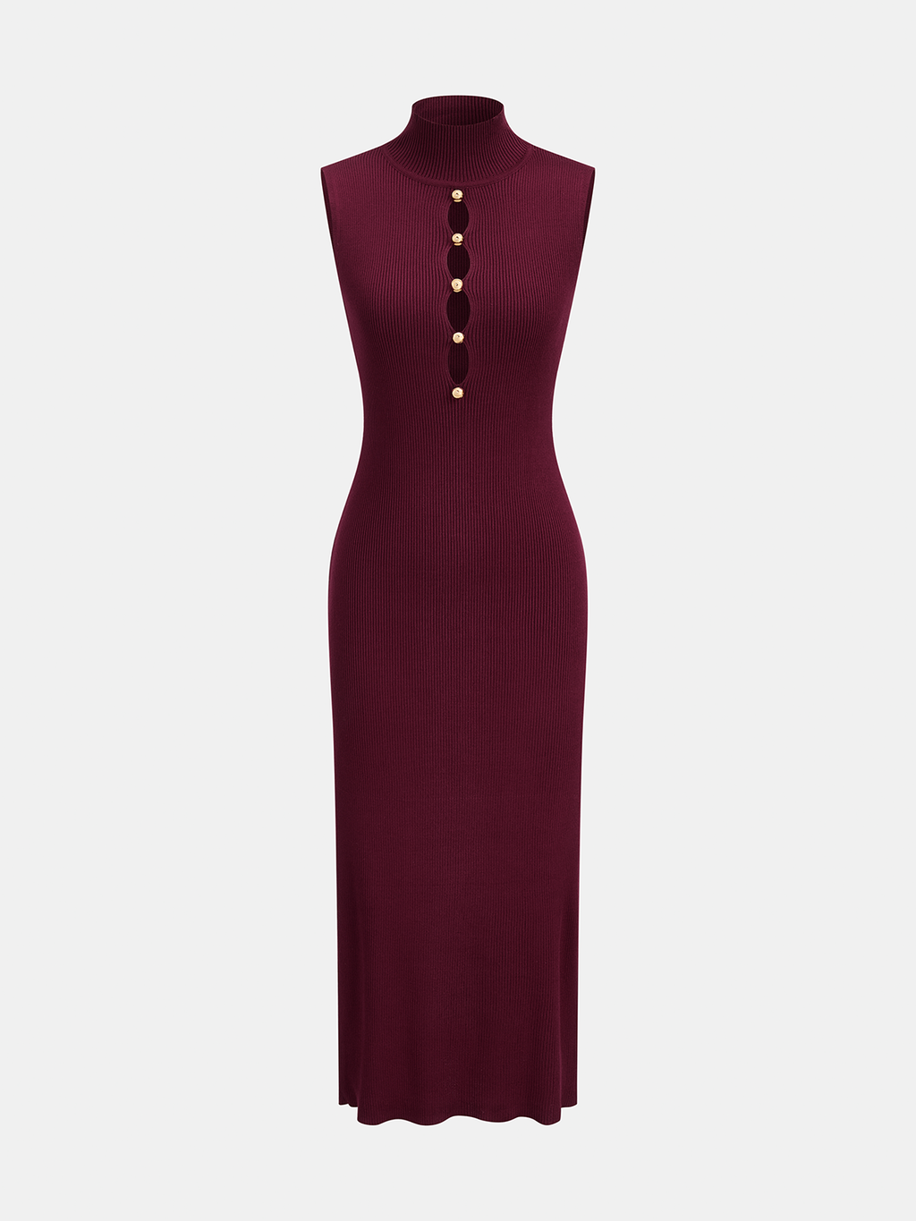 Cuello Alto Cutout Entallado Ribbed Punto Vestido