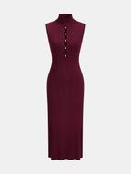 Cuello Alto Cutout Entallado Ribbed Punto Vestido