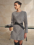 Wide Lazo Belt Houndstooth Minivestido