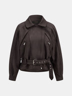 Faux-Ante con Cinturón Moto Biker Chaqueta