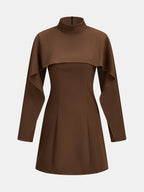Alto cuello Capa-Volantes Corte A Vestido