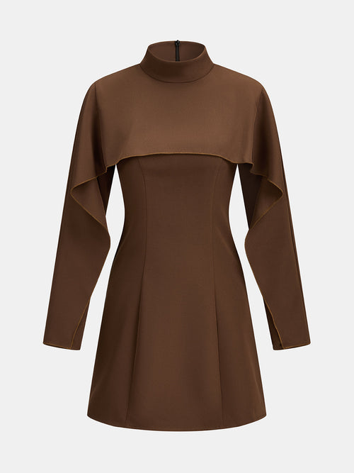 Alto cuello Capa-Volantes Corte A Vestido