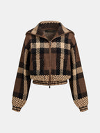 Cuadros Jacquard Zip-Up con Cuello Punto Chaqueta