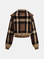 Cuadros Jacquard Zip-Up con Cuello Punto Chaqueta