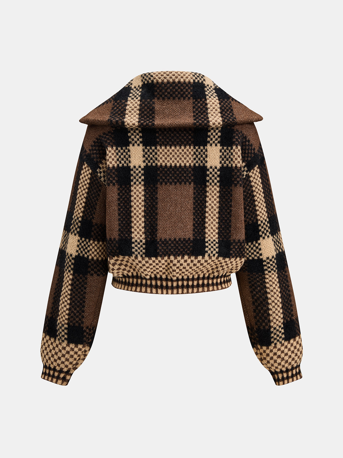 Cuadros Jacquard Zip-Up con Cuello Punto Chaqueta
