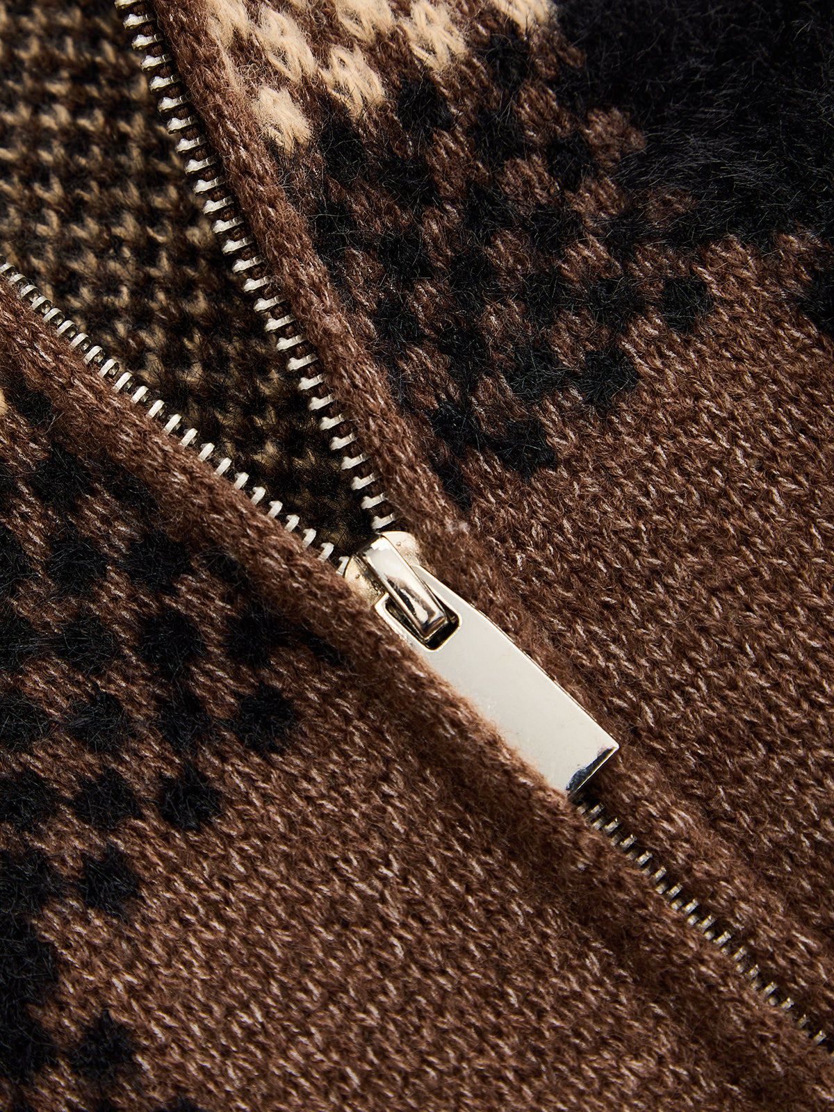 Cuadros Jacquard Zip-Up con Cuello Punto Chaqueta