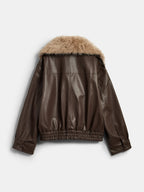 Large Faux-pelo cuello Efecto Piel Chaqueta