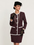 Polka-Dot Contraste-ribete Chaqueta mini Falda Set