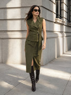 Faux Ante con Cinturón Chaleco Split midi Falda Set