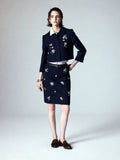 Pedrería Cropped Chaqueta Lápiz Falda Set